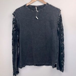 Free People Embroidered Longsleeve Washed Out Top